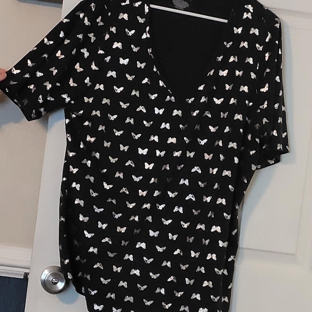 Lane Bryant Black and Silver Butterfly Blouse